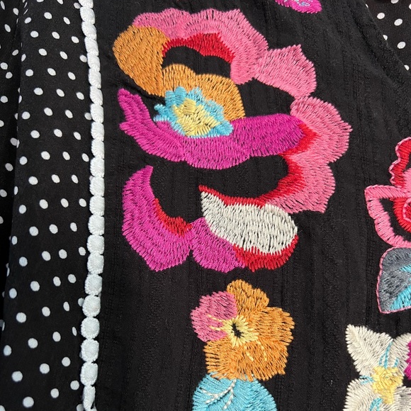 Savanna Jane Black White Pink Red Polka dot Floral Bohemian Blouse Casual Tops S - Picture 7 of 7